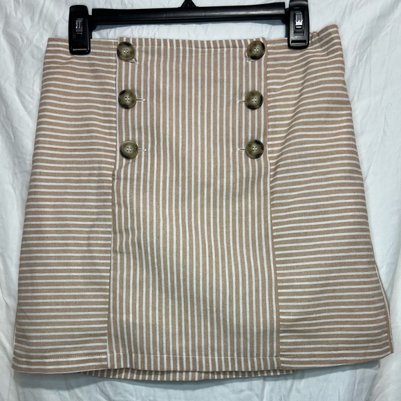 2/$16 Alter’d State S Nude & white striped mini skirt with button front - Picture 2 of 7